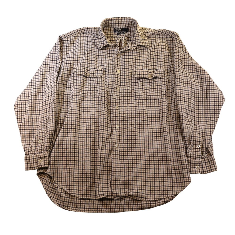 Polo Ralph Lauren Mens XL Button Down Shirt Navy Grey Benford Check Flannel